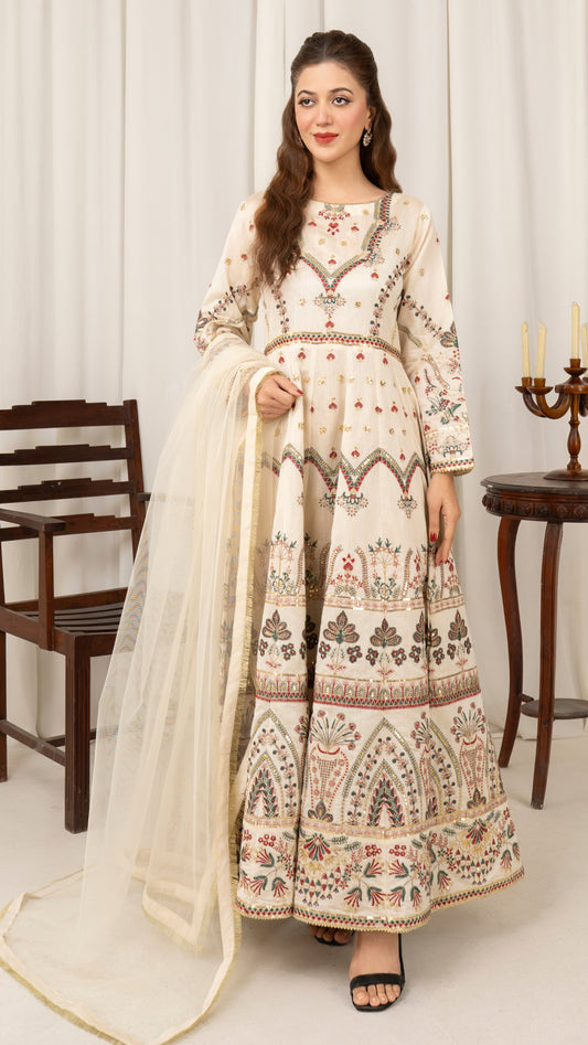 Ivory Elegance Embroidered Frock
